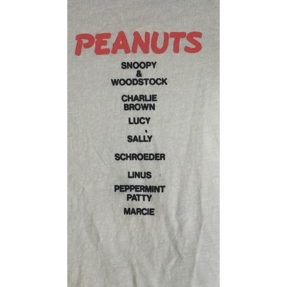Peanuts Snoopy Charlie Brown Gang Character List Graphic T-Shirt Cream Kids M - Picture 2 of 7
